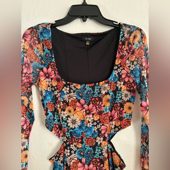 AFRM Bohemian Women’s Multicolor Floral Mesh Midi Body-con Cut Out Dress S - Picture 8 of 16